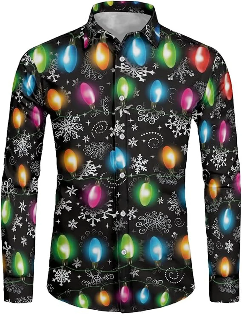 

Men's New Christmas Festive and Cheerful Fixed Light Star Pattern 3D Printed Shirt Men's Family Party Company Party Long-sleeved