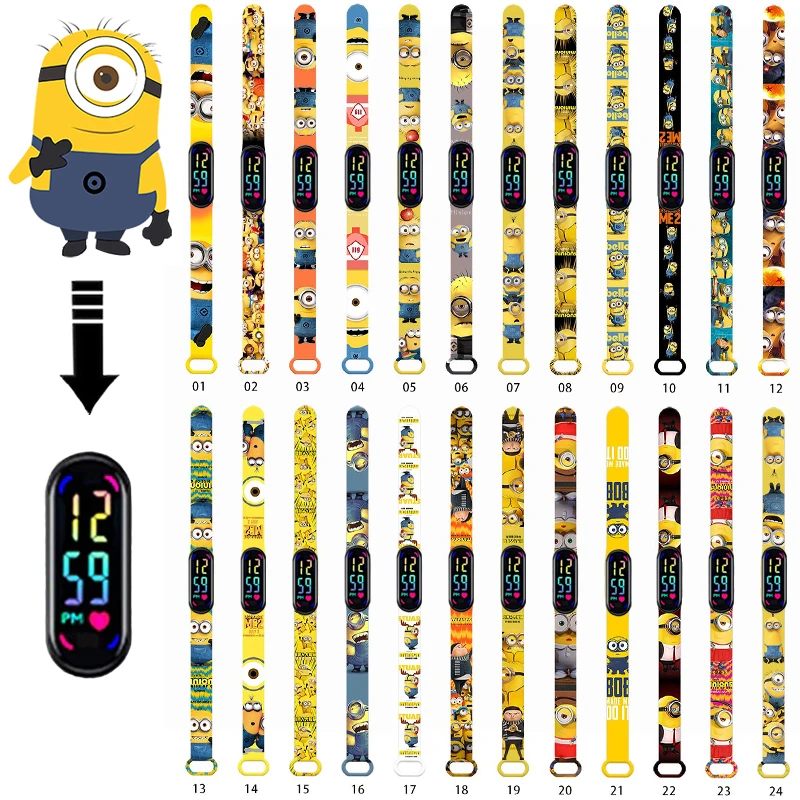 Pokemon Minions çocuk Watchs Anime Bob Stuart karikatür dijital elektronik LED öğrenci silikon bileklik çocuklar için doğum günü hediyesi oyuncaklar