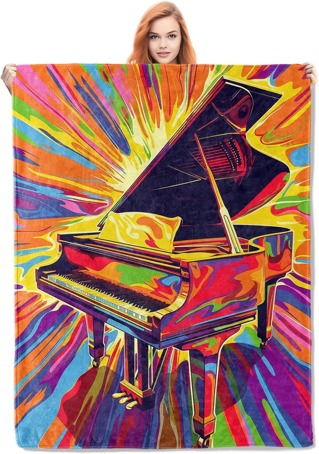 Decorative Pop Art Piano Throw Blanket Cozy Retro Jazz Music Tapestry for Boho Living Room Home Decor Gift