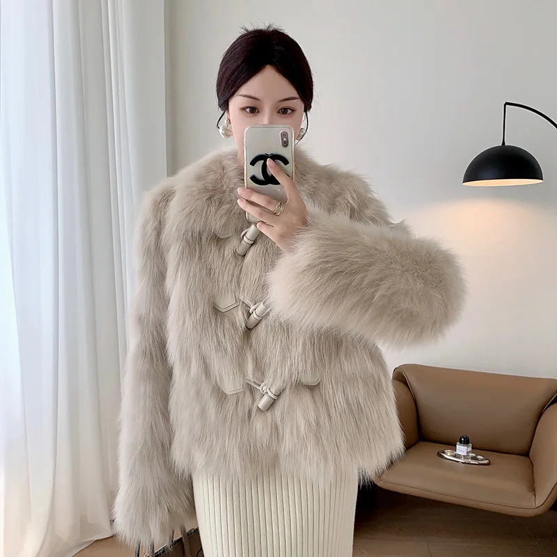 معطف فرو ort Faionable للنساء عالي الجودة للشباب للخريف والشتاء Sle Thiened طويل Sve فني مع قبعة