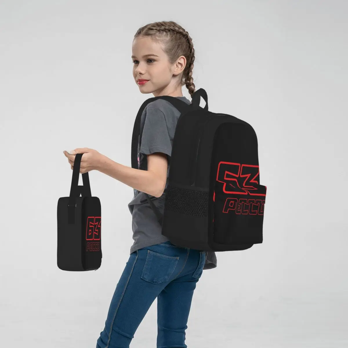 Pecco Bagnaia-63 Sacs à Dos pour Garçons et Bol, Cartable pour Écoliers, Sac à Dos de Dessin Animé pour Enfants, Sac à Déjeuner, Sac à Stylos, Ensemble de Trois Pièces