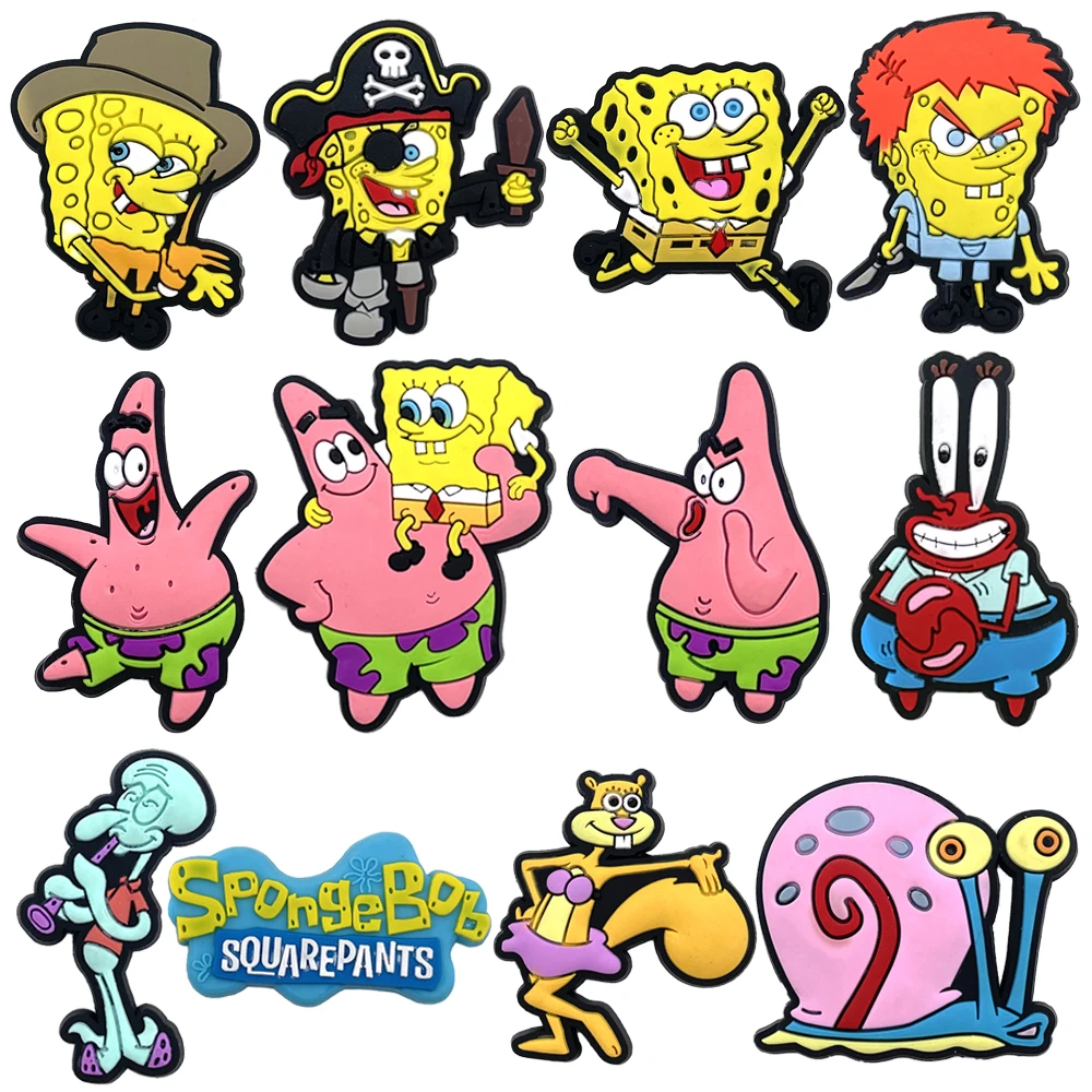 Potdemiel SpongeBob Shoe Charms DIY Crab Boss Shoe Buckle Accessories PVC Shoe Decorations Christmas Gifts for Kids Party