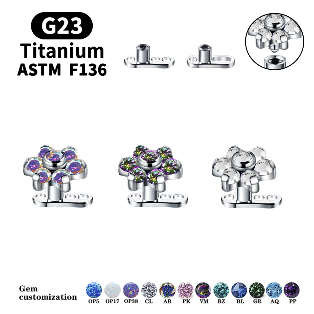 

G23 Titanium Micro Dermal Perforation 16G Micro Dermal Anchor Flower CZ Dermal Perforation Surface Tragus Perforation Skin Diver