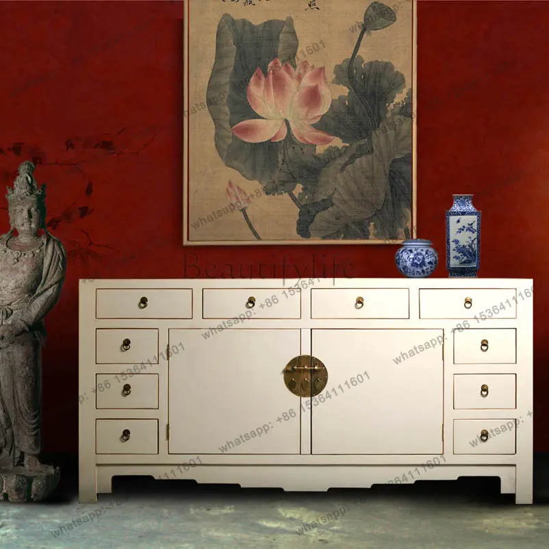 

New Chinese-style solid wood dining side cabinet, wabi-sabi tea integrated multi-functional storage locker