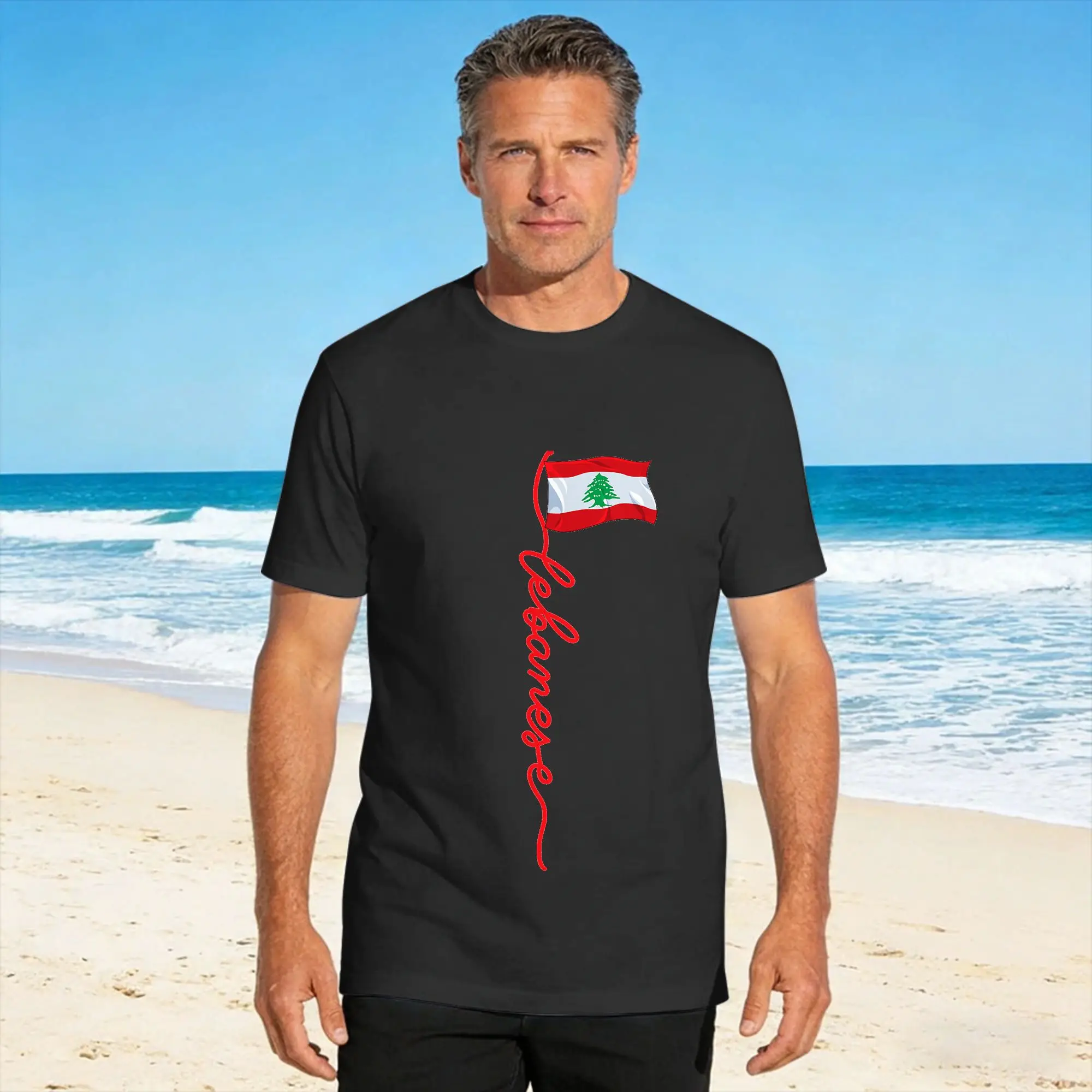 Camiseta masculina e feminina do Líbano com assinatura libanesa    Camisetas divertidas para praia, roupas estéticas de algodão, tamanho grande