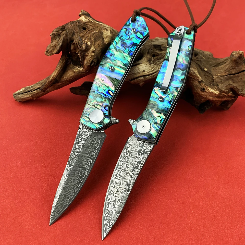 New VG10 Damascus Steel Folding Knife Hunting Tactical Survival EDC knives for Men Abalone Shell Handle Outdoor Pocket Hand Tool