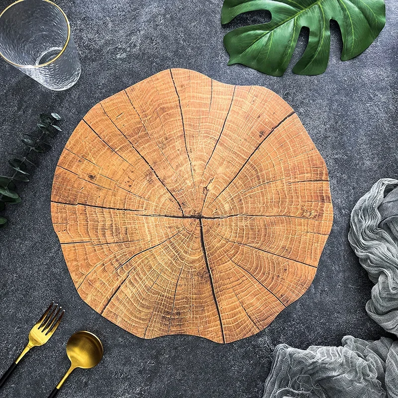Irregular Simulation Tree Stump Dining Mat Home PP Waterproof Anti Slip Insulation Placemat Wedding Decoration