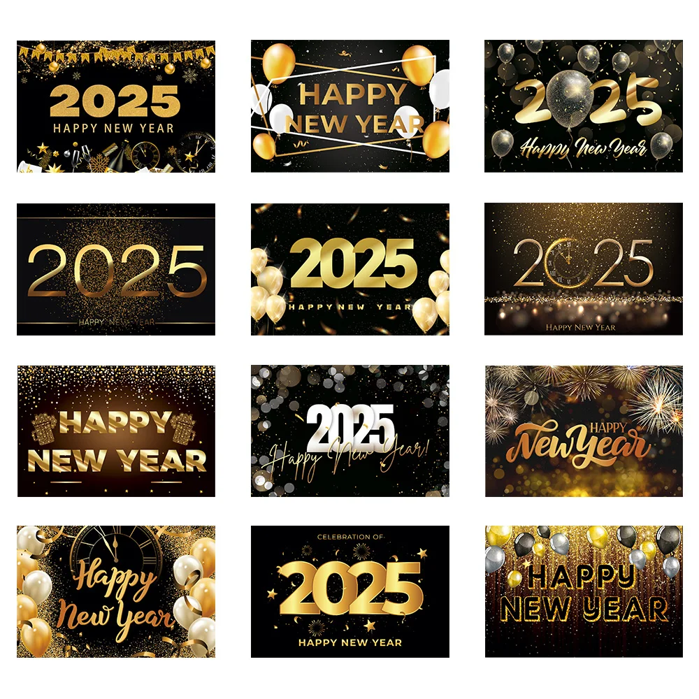 26pcs/set 2025 New Year Greeting Cards With Envelopes Gold Black New Year Eve Party Postcard Gift Card New Year Party Gift Favor