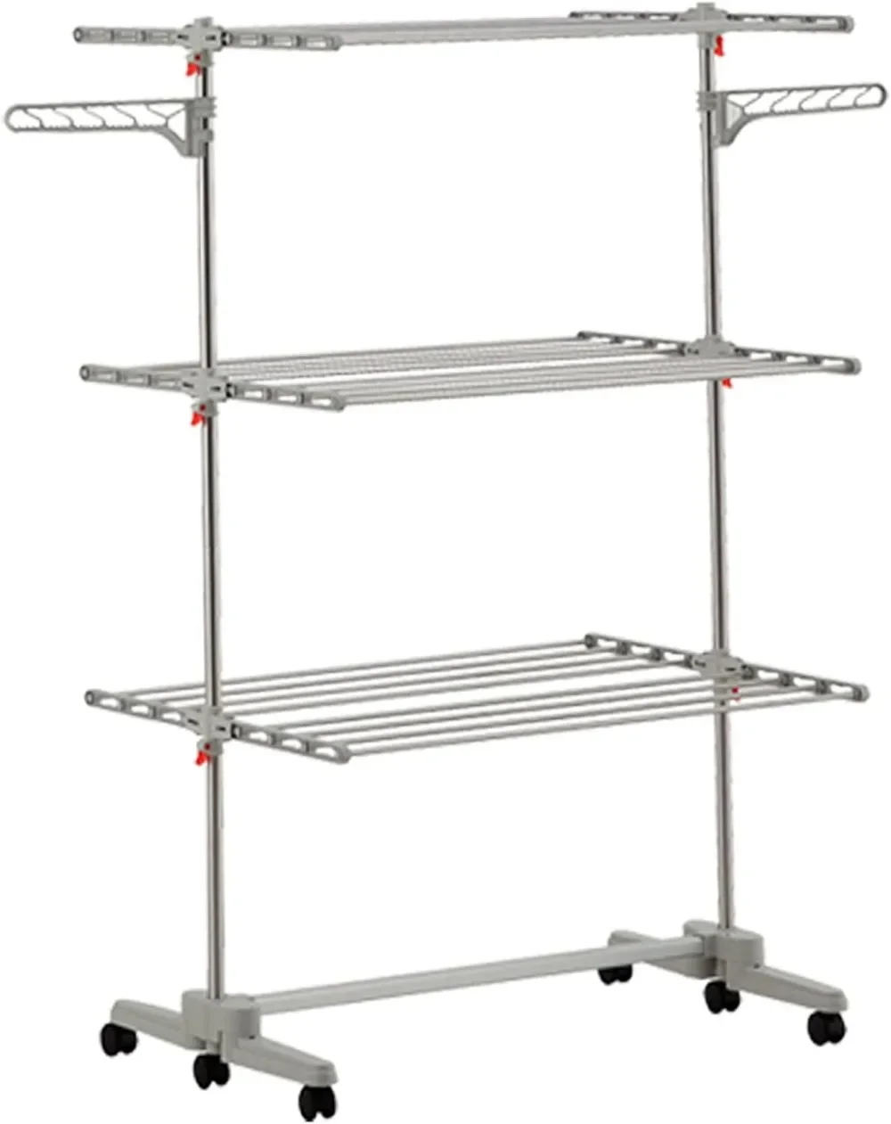 3-Tier Foldable Clothes Drying Rack, Stainless Steel, 6 Foldable Trays, 2 Extra Side Wings, Easy Storage (Made in Korea)