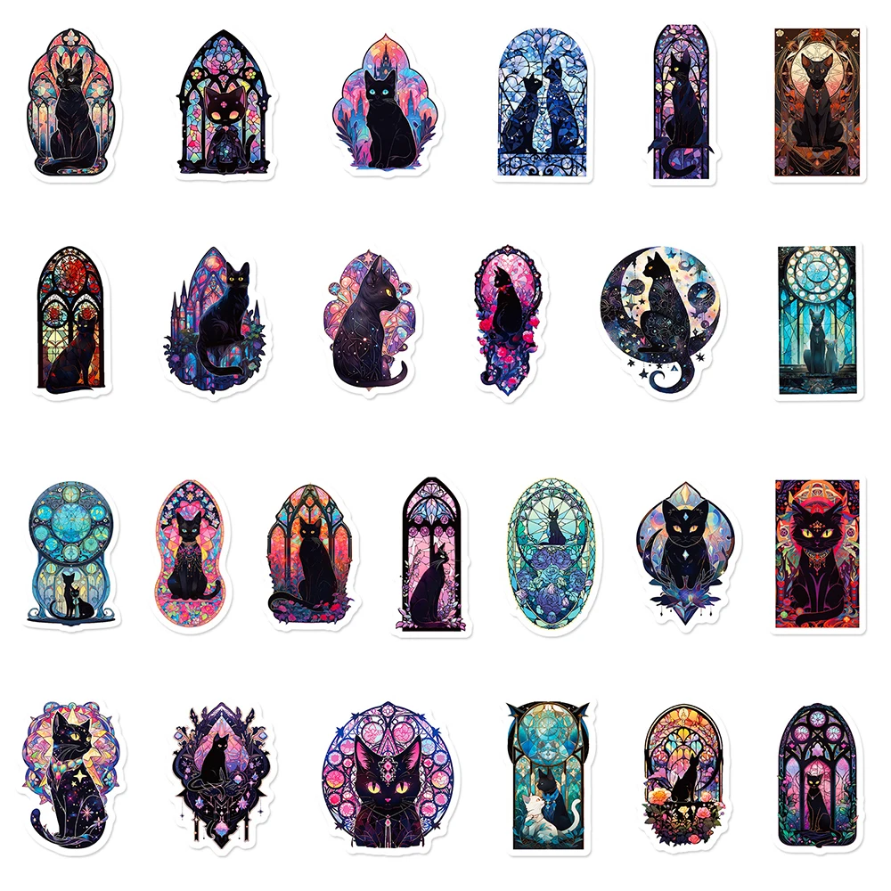 10/30/50 قطعة الملونة القوطية الأسود القط الزجاج ملصقات الجمالية الكتابة على الجدران ملصق للأمتعة الغيتار سجل القصاصات لعبة الشارات البلاستيكية باردة