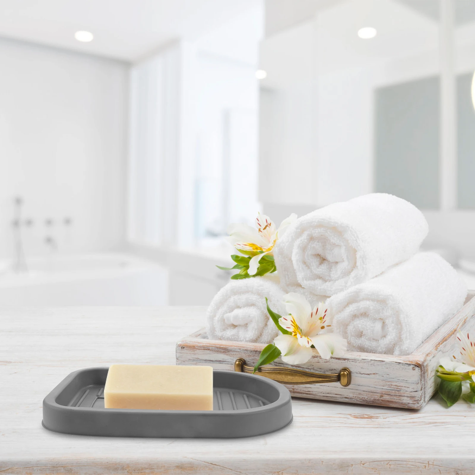 

Non Soap Holder Drainage Storage Mat Kitchen Bathroom Tray Grey Multipurpose Bar Soap Drying Rack for Sink Shower