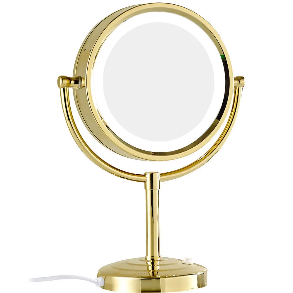 GURUN 8.5 Inch Tabletop LED Lighted Makeup Mirror with 7X Magnification Double Sided Vanity Mirror Plug Power Gold Finish