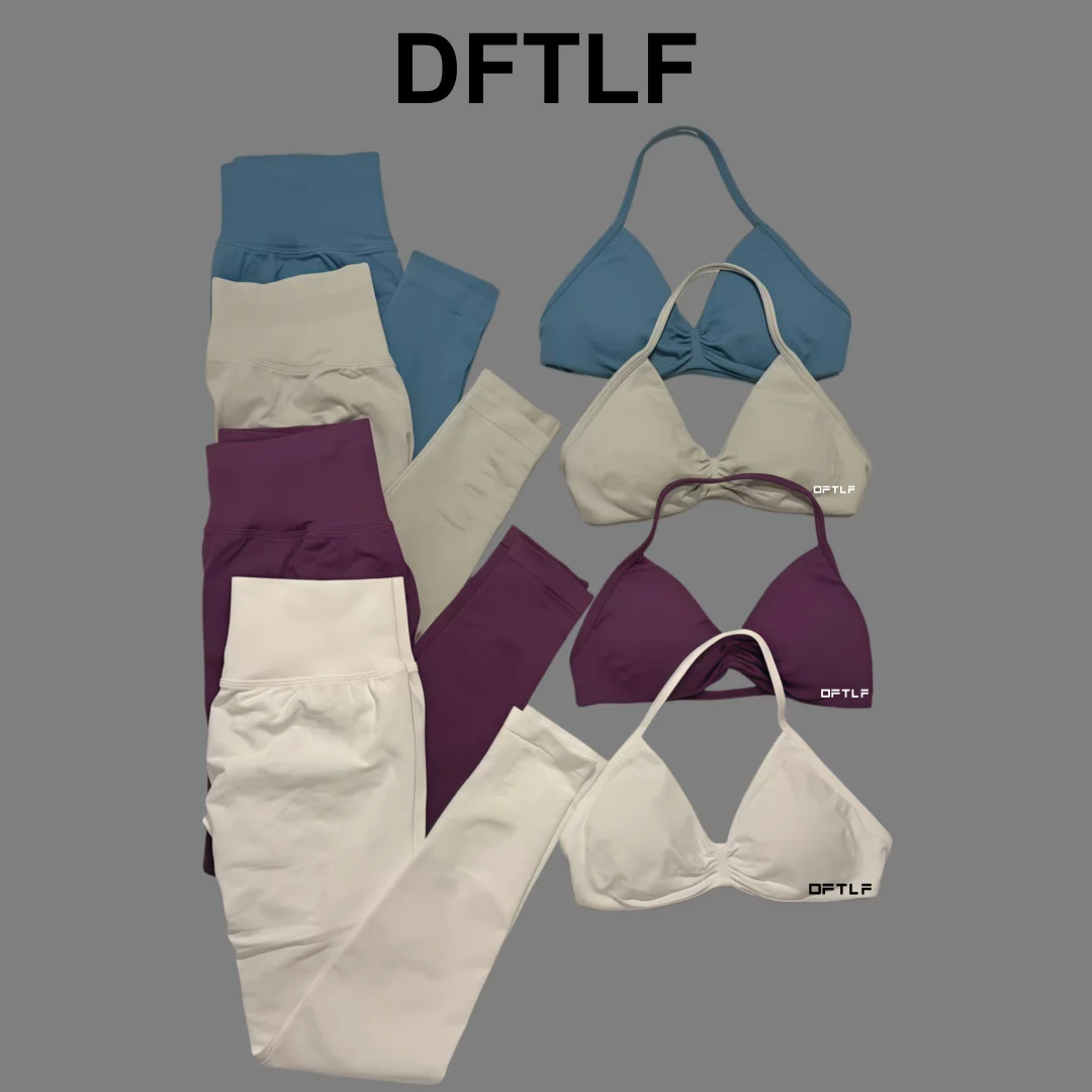 DFTLF Women 2Pcs Workout Suit Yoga Sports Underwear Slim Fitness Leggings Cycling Running Clothes Breathable Seamless Sportswear