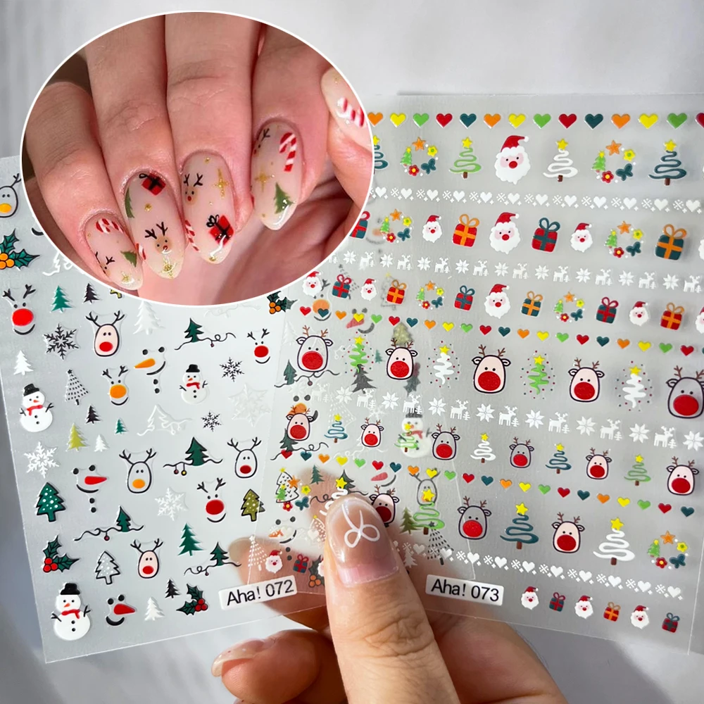Nieuwe 3D Aha Kerst Nail Art Stickers Leuke Elanden Kerstboom Hart Kerstman Nail Decals DIY Nieuwjaar Vakantie Nail Decor