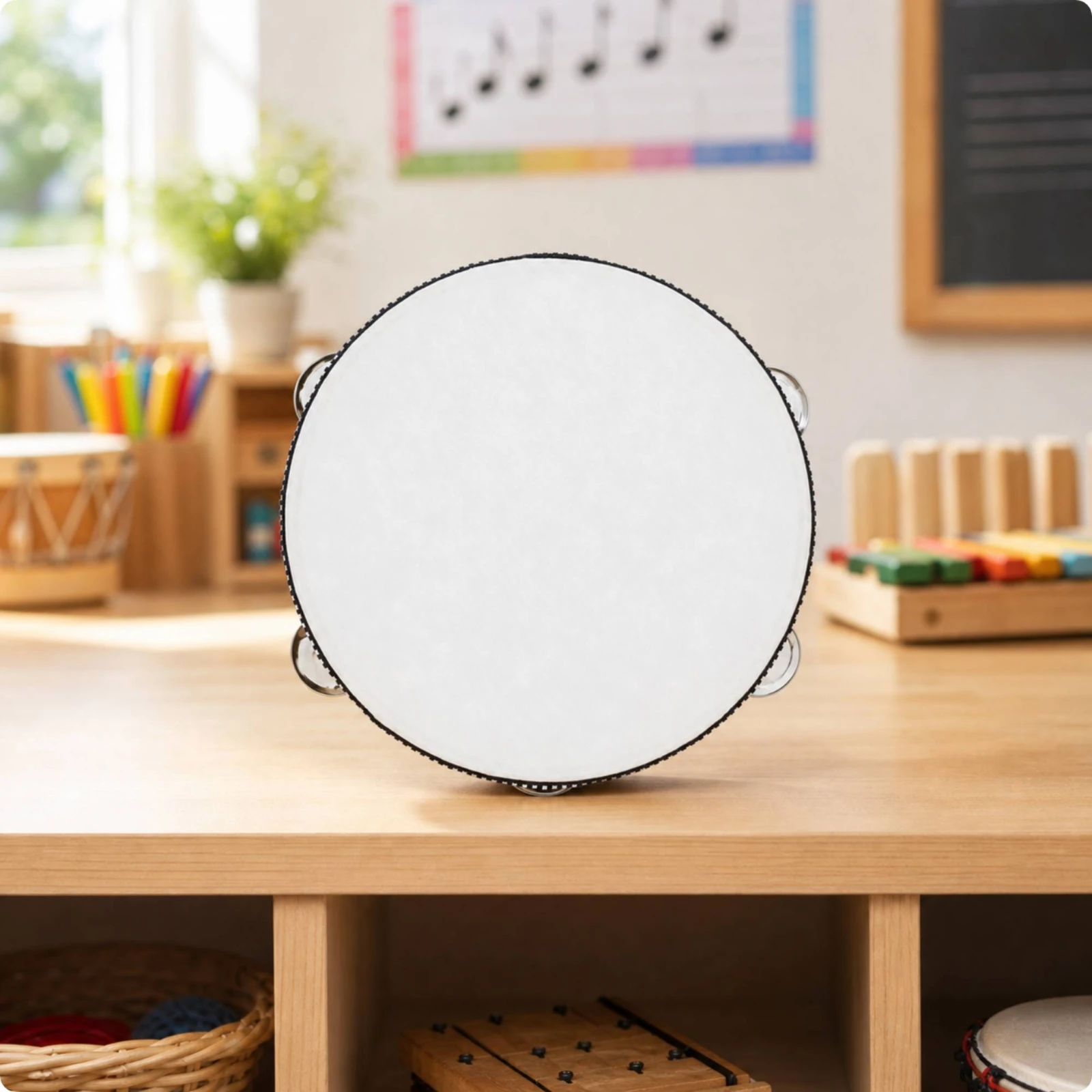 Tambourine Rhythmic Tambourine with Metal Jingling Discs Hand Drum Compact Percussion Instrument Ergonomic for Beginners