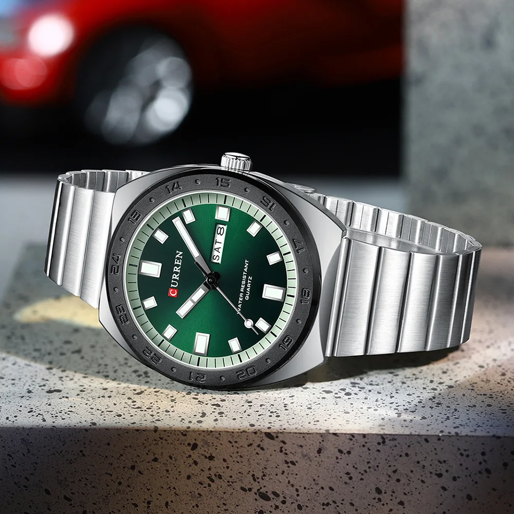 CURREN Klassische Retro Herren Quarzuhr mit Datums- und Tagesanzeige, Leuchtzeigern, Edelstahl, Casual Herren-Armbanduhr Relógio Masculino – Detail 12