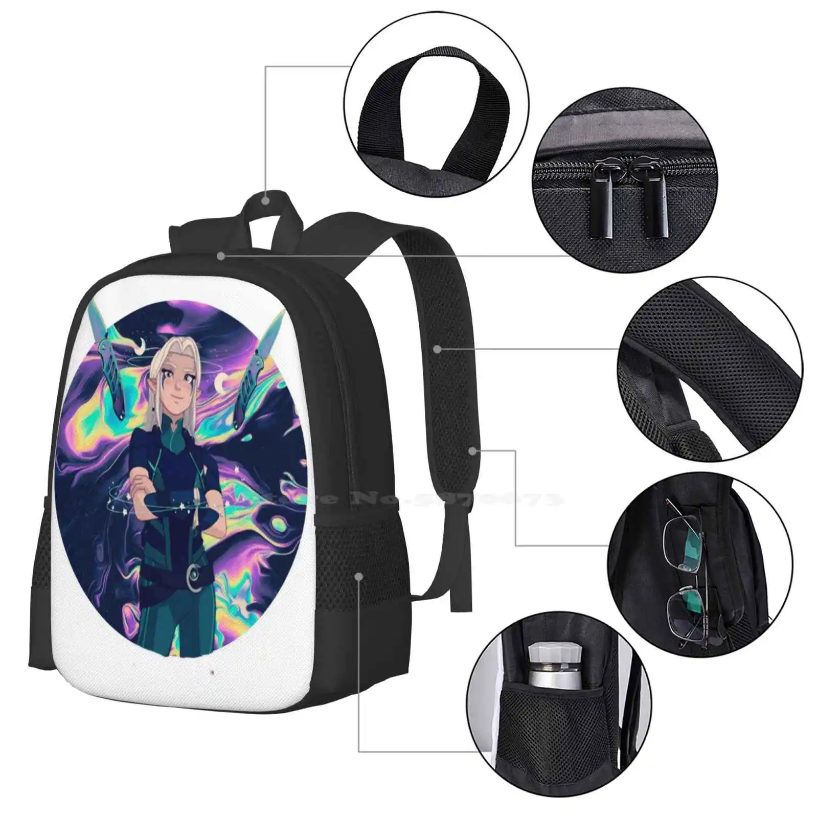 Rayla ~ The Dragon Prince Pattern Design Bag zaino per studenti Soren Dragon Prince Dragons Creature Callum Zaydia Bait Rayla