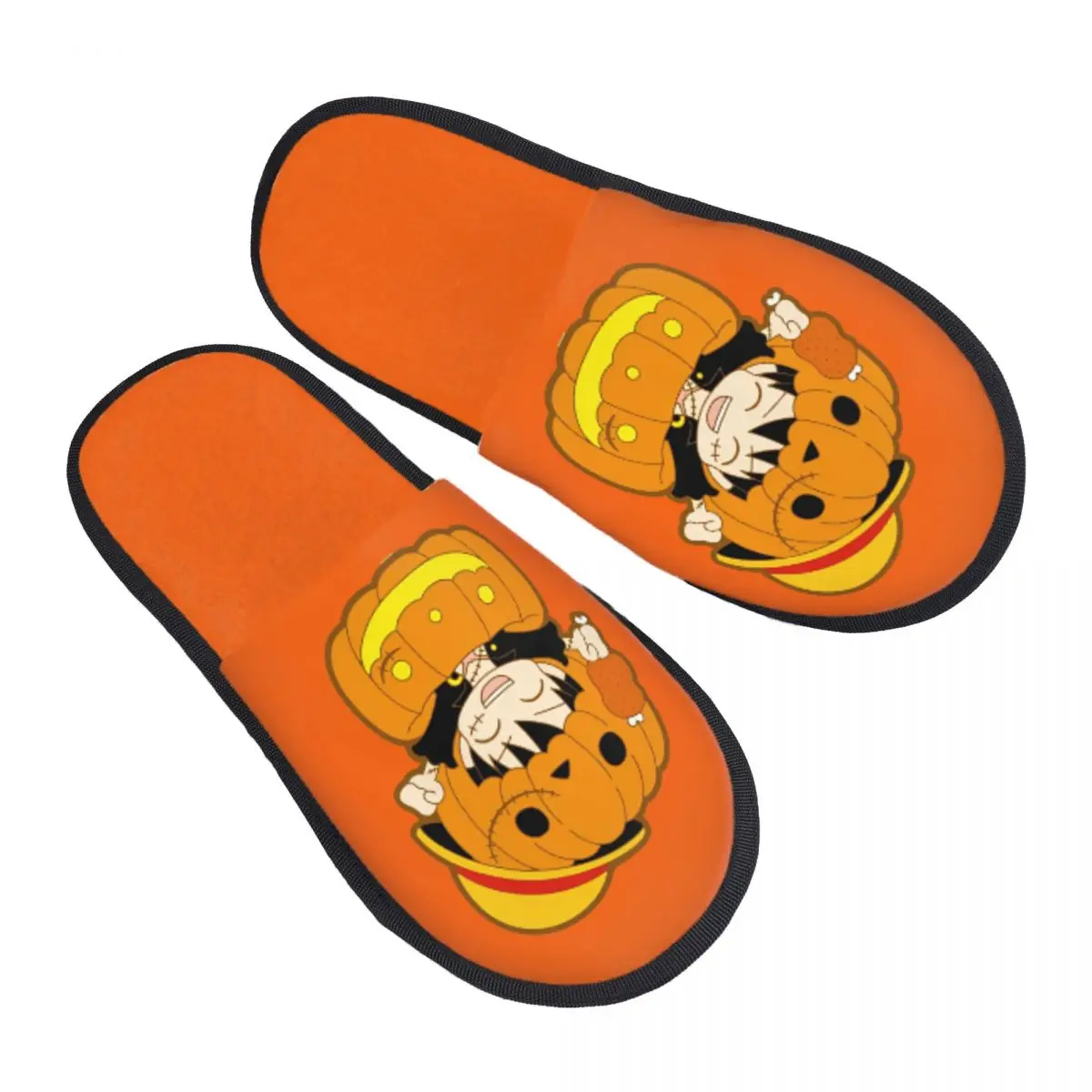 O-One-p-Piece-e Onepieces Halloween Luffys Pumkin Furry Slippers Anti-skid Cozy Memory Foam Cotton Slippers Living Room