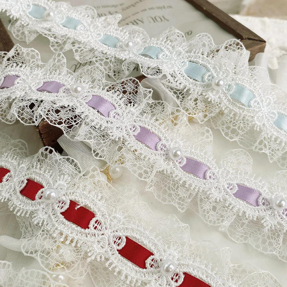 

1 Yard Lolita lace Bow Pleated Ribbon Lace DIY Clothing Accessories Curtains Home Decoration Accessories 4cm Wide