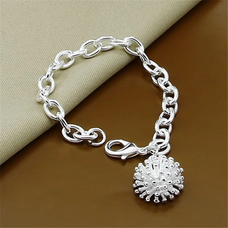 925 Sterling Silver Firework Coral Pendant Bracelet For Woman Charm Wedding Engagement Fashion Party Jewelry