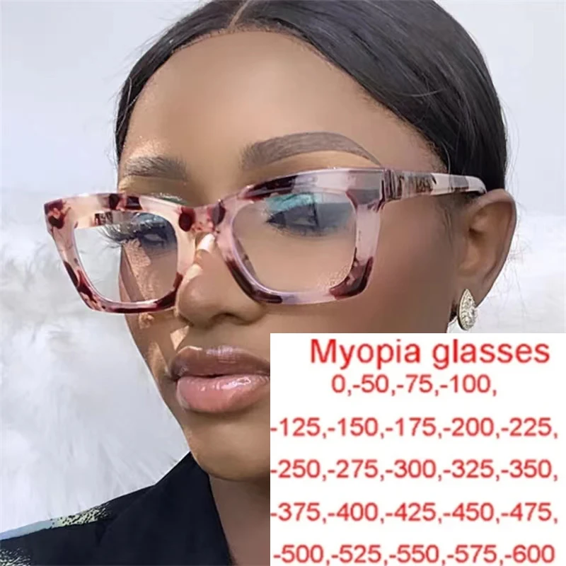 

New Trend Myopia Glasses Women Blue Light Filter Cat Eye Leopard Tea Vision Care Eyeglasses shortsightedness Diopter