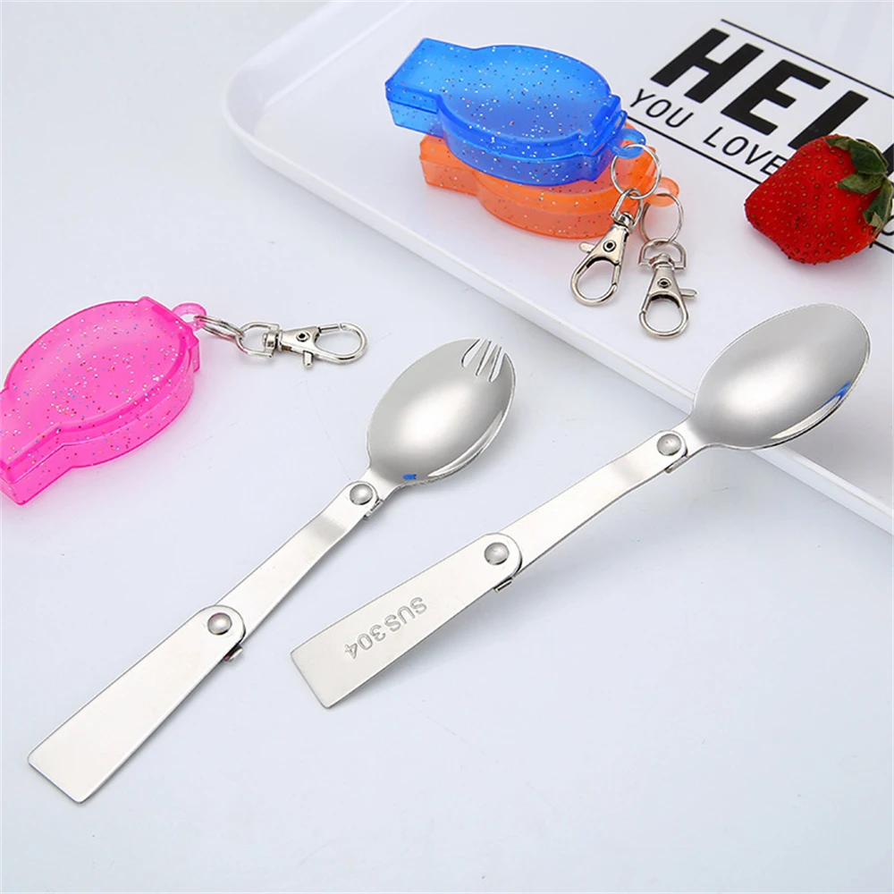 Outdoor Camping Folding Fork and Spoon, Stainless Steel, Multi-Function, Portable, Foldable, Travel Tableware, Picnic Tool, 1Set