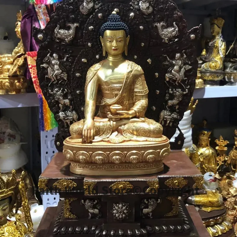 2025 large brass Buddha statue setting platform 30cm high grade gilding Shakyamuni Buddha statue family effective protection