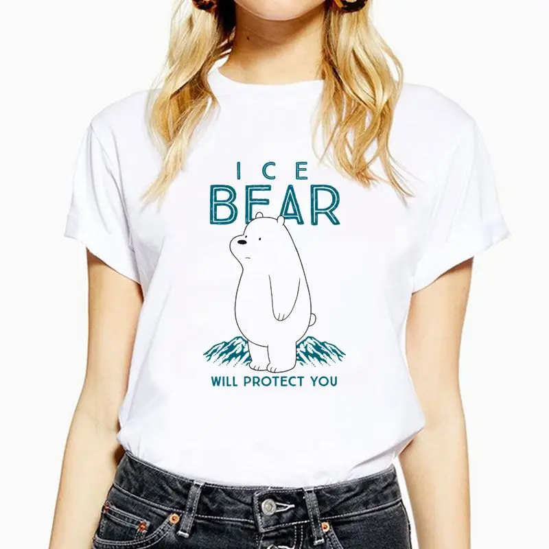 

I C E BEAR WILL PROTECT YOU Cartoon Ladies t shirt Summer Plus Size Women t-shirt Harajuku Short Sleeve Kawaii Tees Female