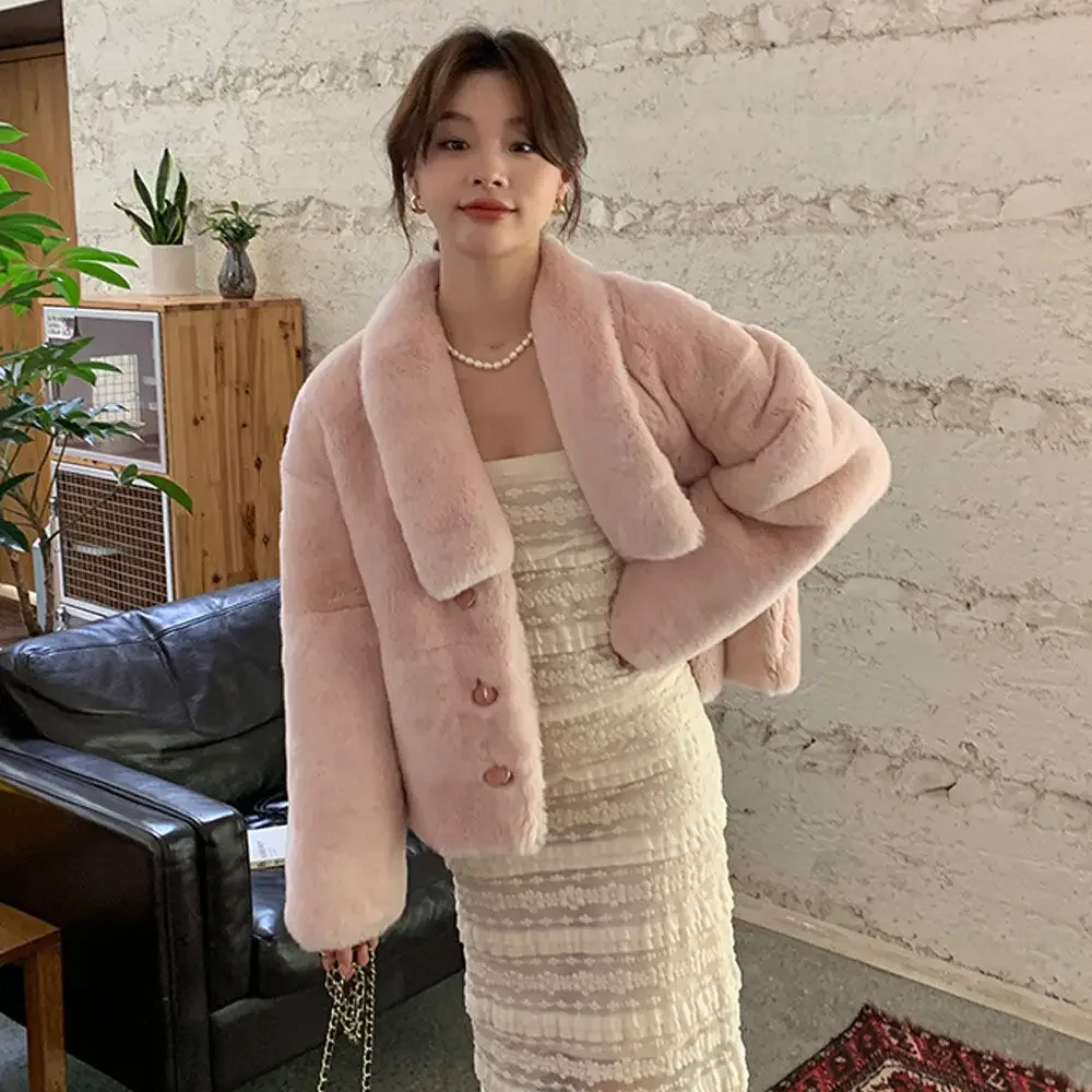 Autumn Winter Fashion Warm Faux Fur Coat Women Elegant Sweet Turn Down Collar Plush Jacket Korean  Casual Outerwear Z534