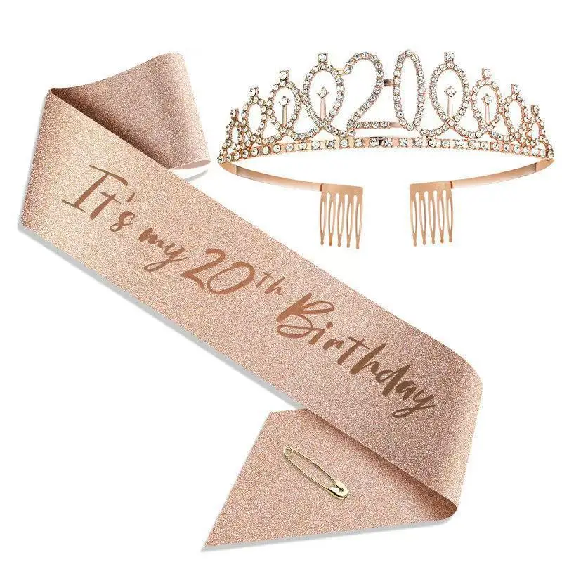Birthday Tiara Crown and Sash for Women Girls Sweet 13th 16th 21st 30th 40th 50th 60th Birthday Party Decoration Favor Gifts - view 3