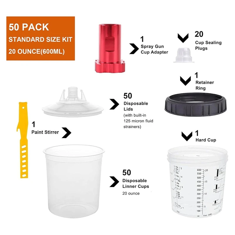 BAAG-Чашка для смешивания краски для автомобильной краски Gunair Spra Guncup с адаптером для чашки, набор 20 унций (600 мл)