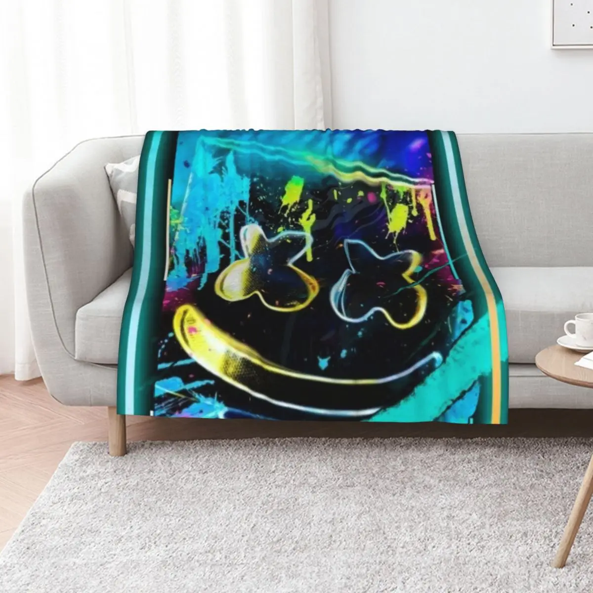

marshmellow dj merch neon cool Throw Blanket Soft Plaid on the sofa Picnic Soft Beds Blankets