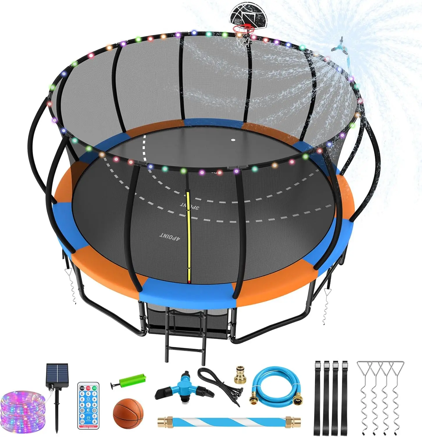 

16 15 14 12 Upgrade Outdoor Trampoline for Kids and Adults, Pumpkin Trampolines with Curved Poles, Recreational Trampoline