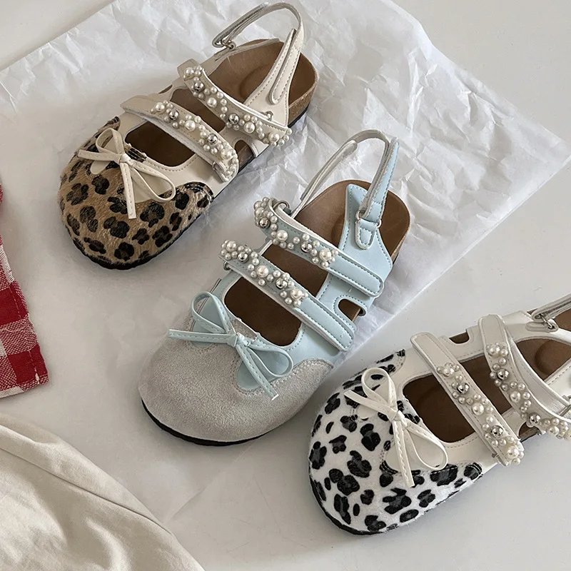 

2025 New Summer Butterfly Knot Pearl Sandals Women's Style with Skirt, Baotou Sandals Versatile Flat Bottom Mary Jane Shoes