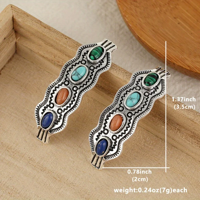 Pendientes De Piedra S Multicolor Bohemios Para Mujer, Joyería Étnica, Medio Redondo, Metal Antiguo, Azul, Naranja