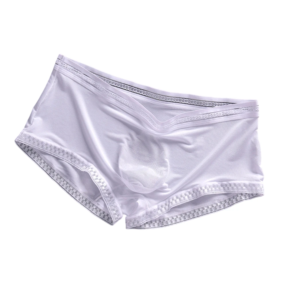 Men Thin Transparent Lace Trunks Boxer Shorts Ice Silk Extreme Men's Panties Gay Sissy 3D Bulge Pouch Underwear For Man Calcinha