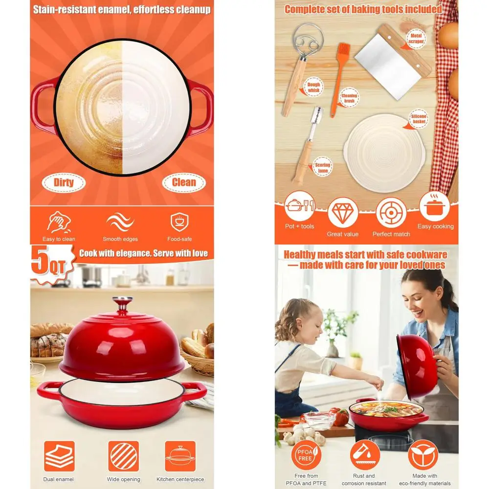 

5-литровая эмалированная чугунная голландская духовка для выпечки хлеба на закваске с основными принадлежностями