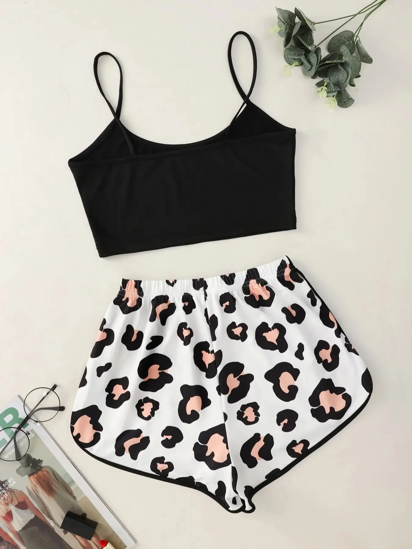 Women\'s 2pcs Cute Soft Comfy Sexy Set Letter Leopard Print Sleeveless Sleepwear & Loungewear Summer Pajama