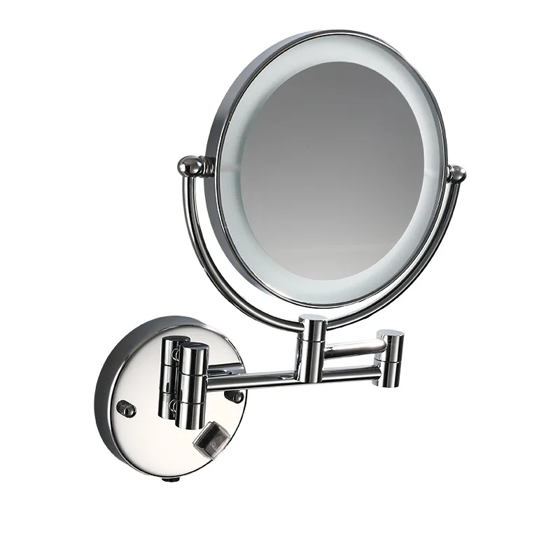 Folding Hotel LED Makeup Mirror Silver Double Sided Enlarged Bathroom Retractable Black Beauty Mirror Wall Mounted Mirror