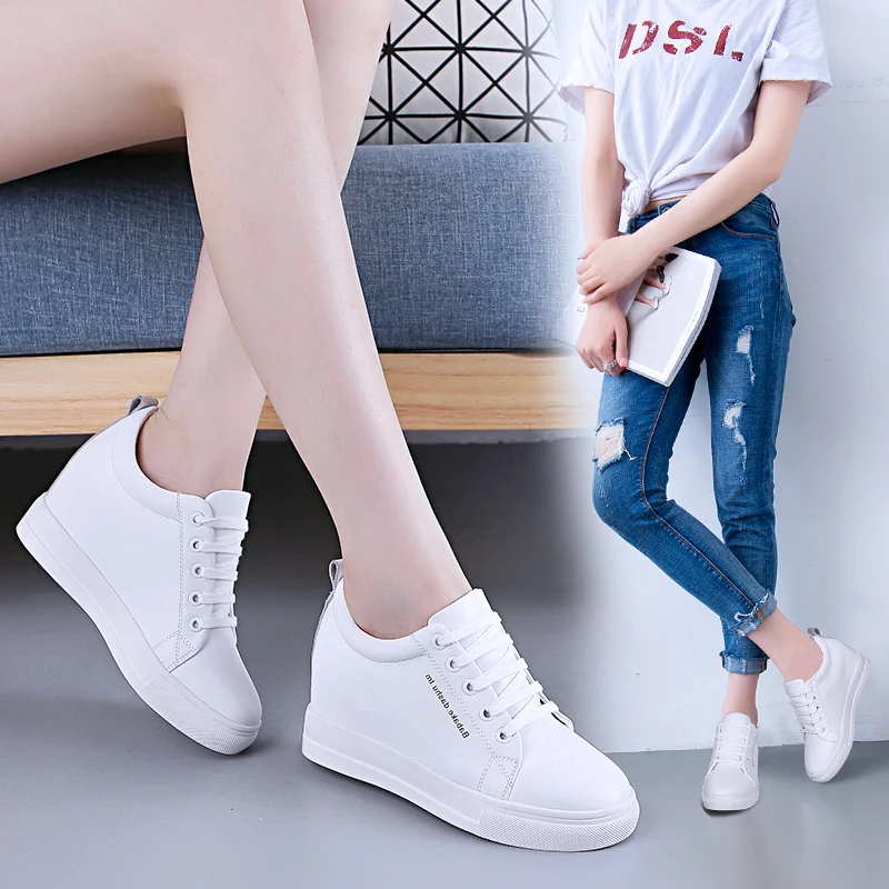 Womens Height Increasing Walking Shoes Black White Female Outdoor Travel City Walk Sneakers Comfortable Sport Shoes