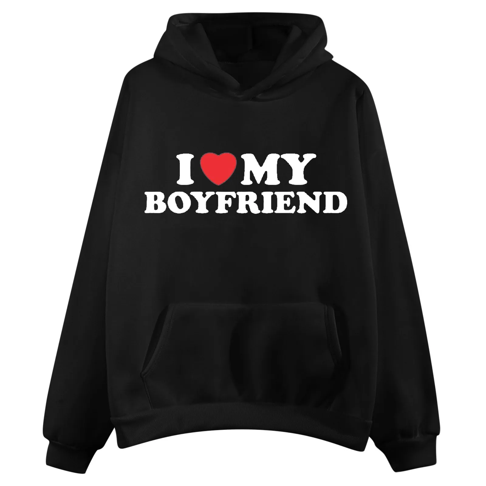 

I LOVE MY BOYFRIEND Printed Hoodie women Harajuku Casual Hip Hop Pullovers Tops with pocket loose oversized Sweatshirts