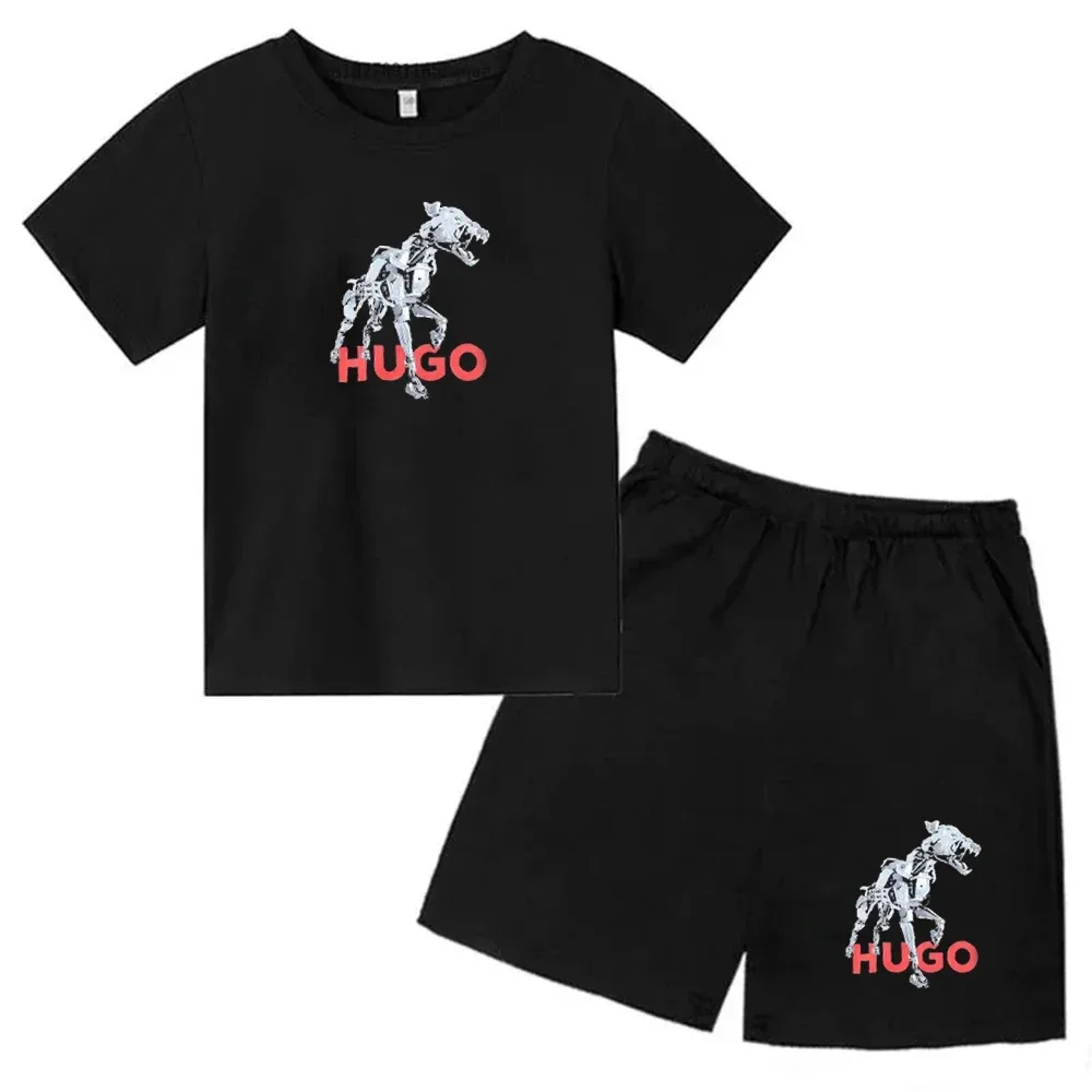 Summer Boys Girl Cotton Hugo T-Shirt Set Children Clothes Kids Short Sleeve T Shirt Shorts Tracksuit Sports Suit 2 Piece Sets