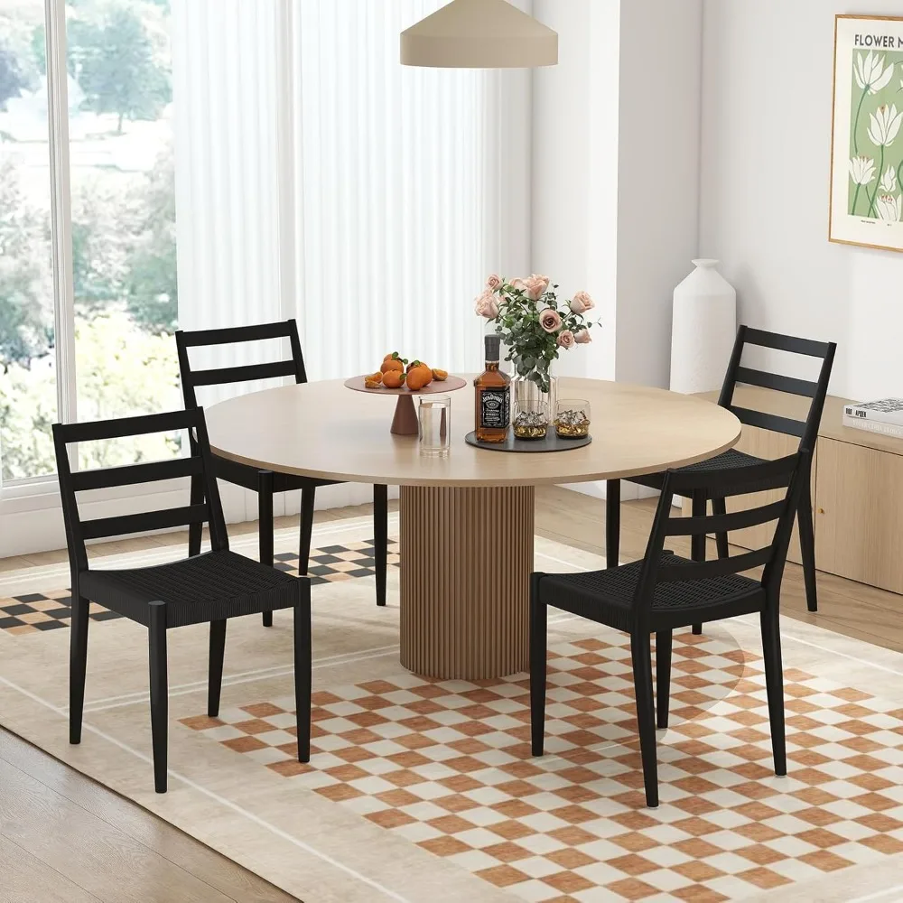 

Wooden Dining Chairs,Dining Room Chairs with Woven Seat and Solid Wood Legs, Armless Kitchen Chair with Curved Backrest, Black
