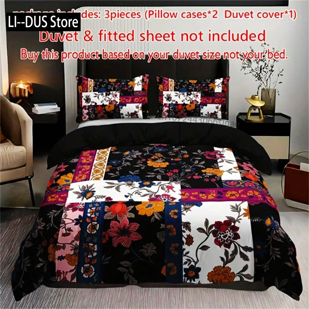 

Floral Patchwork Duvet Cover Set 3PCS - 100% Polyester Breathable Bedding, Digital Print, Machine Washable, No Insert Included