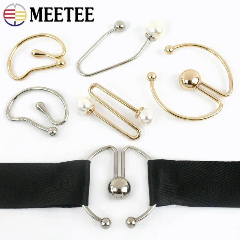 Meetee 2/5Pcs Pearl U-shaped Metal Hook Detachable Irregular Spiral Button Dress Shirt Collar Screw Clasp Hardware Accessories