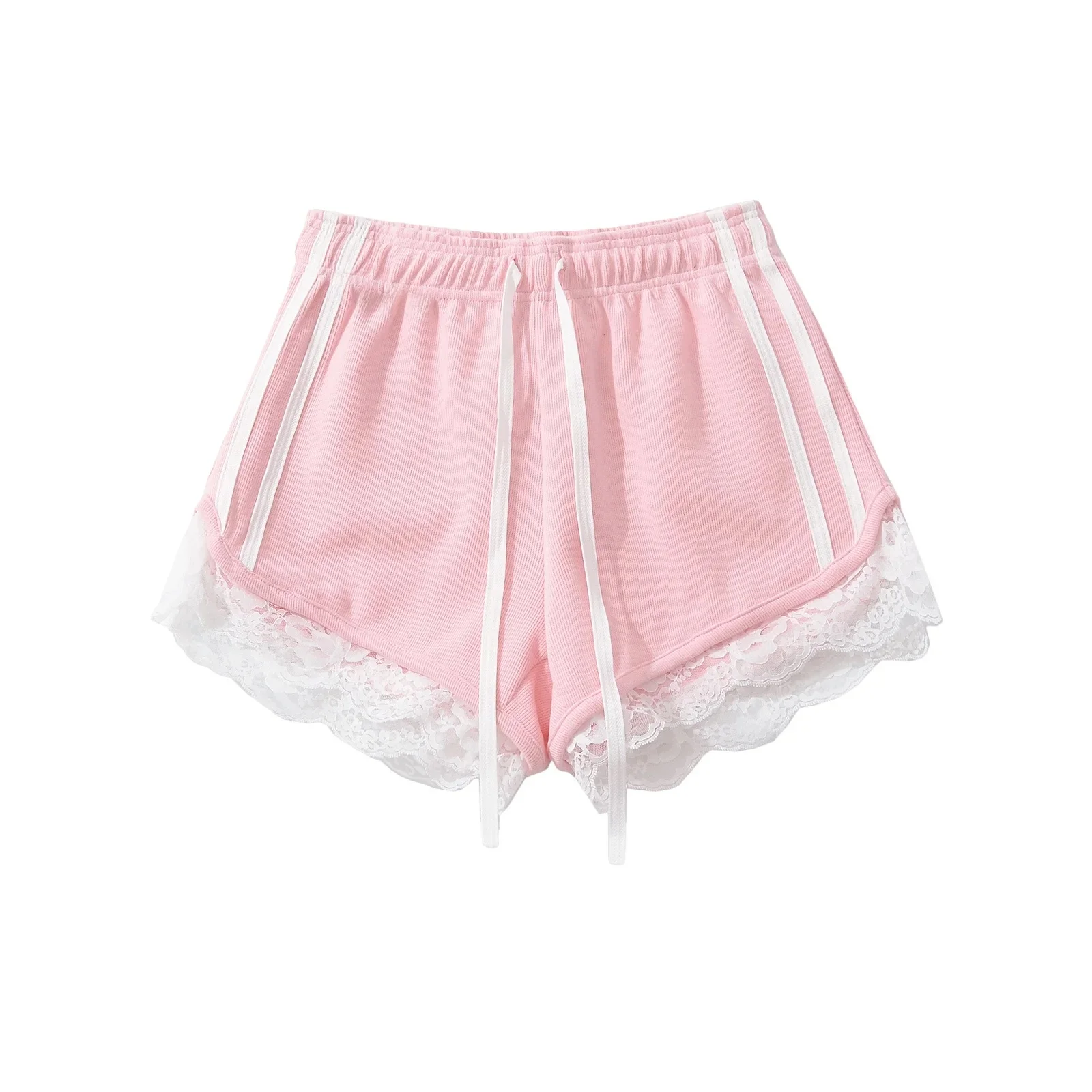 American Sle dentelle garniture épissure orts maison Simple décontracté jambe large pantalons de sport été taille haute polyvalent pantalons pour femmes