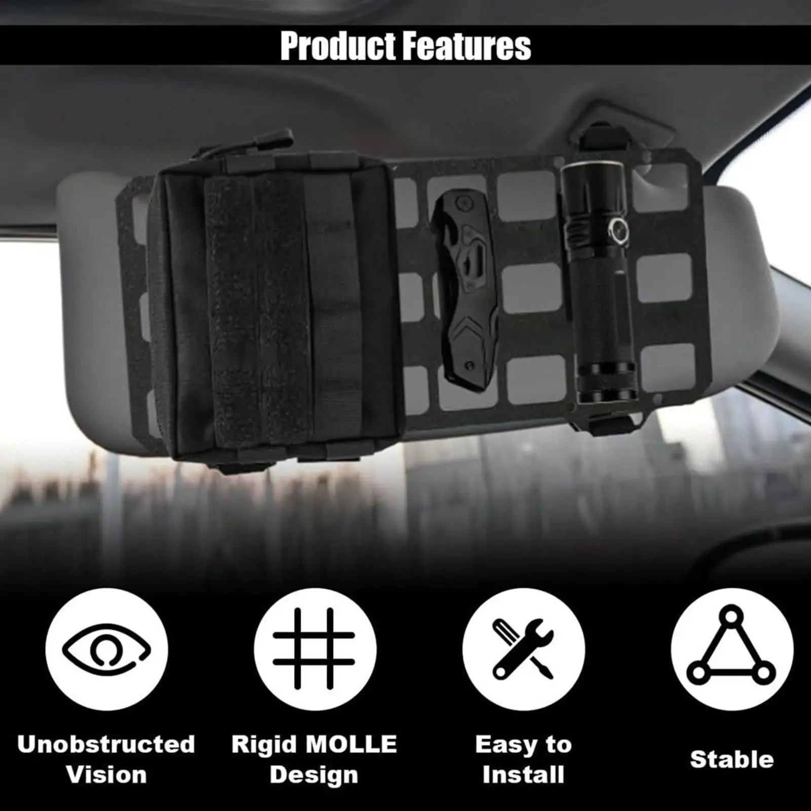

Car Sun Visor Organizer Molle Panel Compact Interior Accessory Large Capacity Small Tools Sunglasses Organizer for Vehicles
