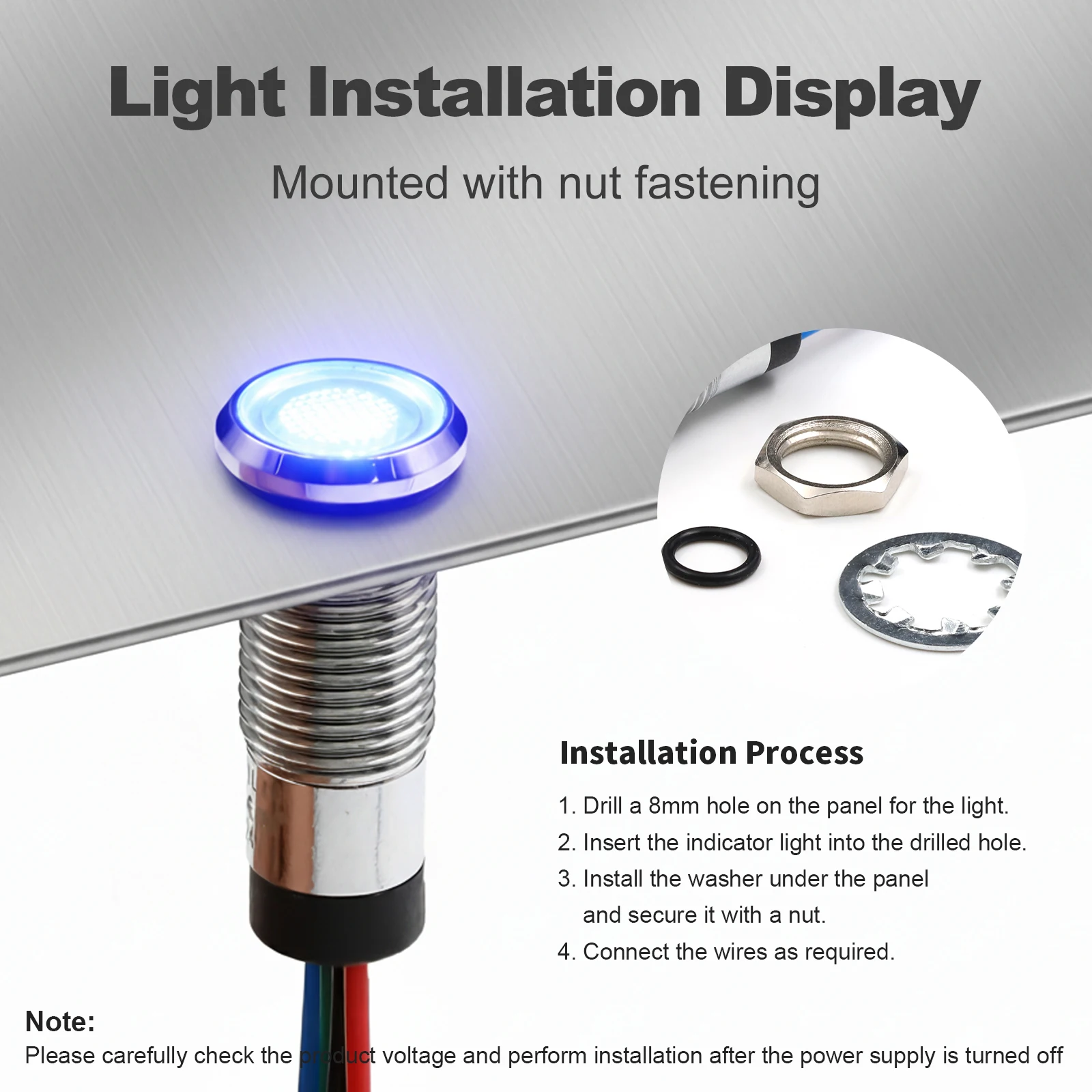 FILN 5 Stück 8mm dreifarbige Metall-LED-Anzeigelampe 3V 6V 12V 24V 4-Draht RGB RGY Signallampe vormontierte Pilotleuchte für Panelmontage – Detail 3