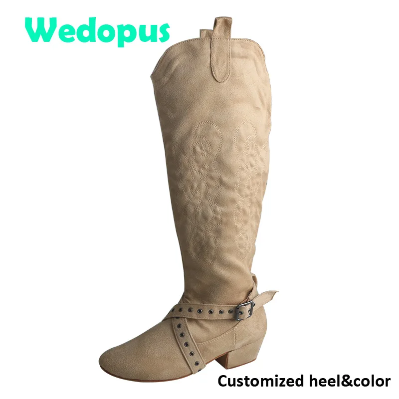 Wedopus Customized Indoor Long Boots Dance Shoes Soft Suede Sole Dance Warm up Boots Camel Line Dance Boots Practise