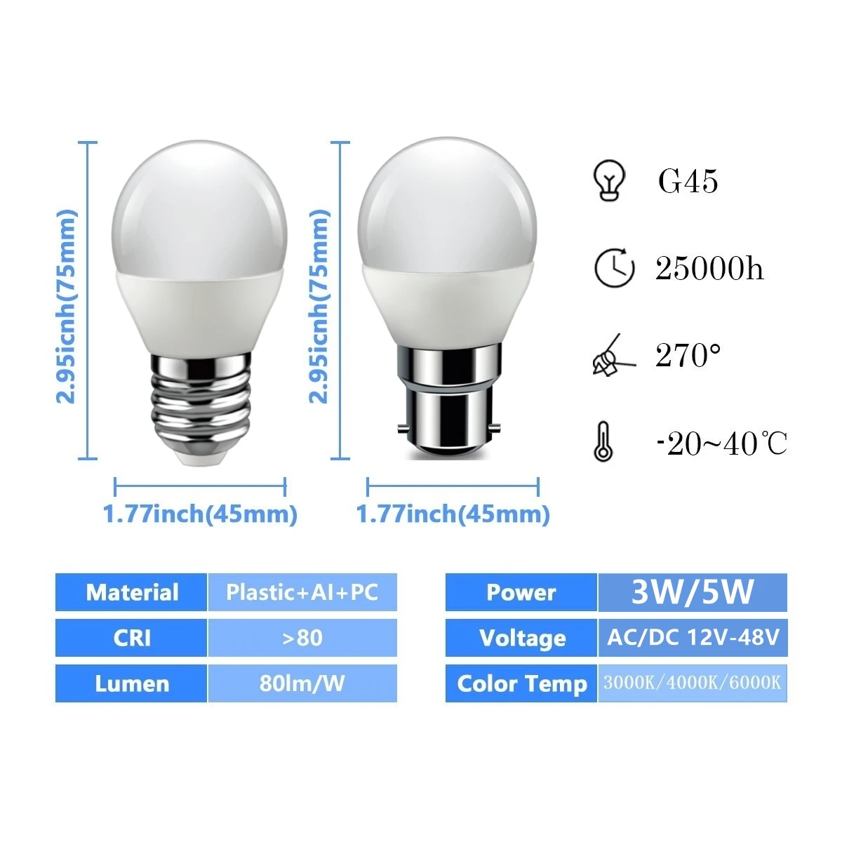 태양광 LED 전구용 봄빌라 램프, 저전압 램프 조명, DC/AC, 12 V-48V, E27, B22, 3W, 5W, 10W, 6 개/로트